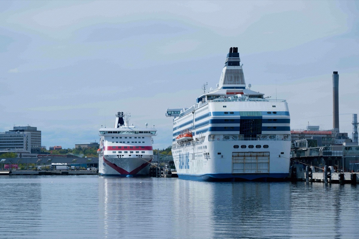 Tallink Silja and Viking Line ferries at Värtahamnen port, the departure terminal for the overnight ferry to Tallinn